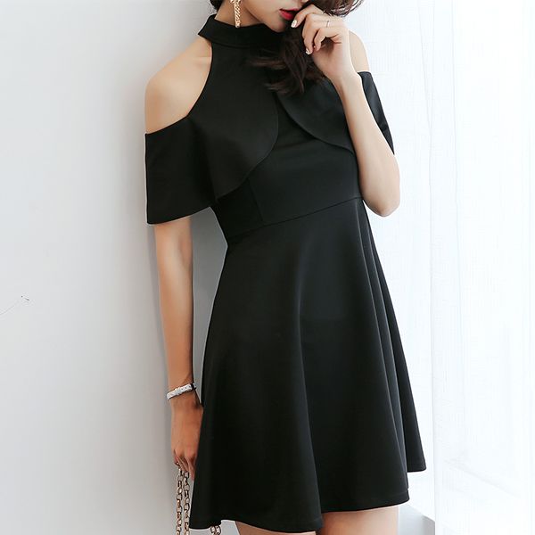 

весна-лето новых женщин slim-fit корейского стиль рукав оболочка plain большого размер вскользь платья женщины, Black;gray