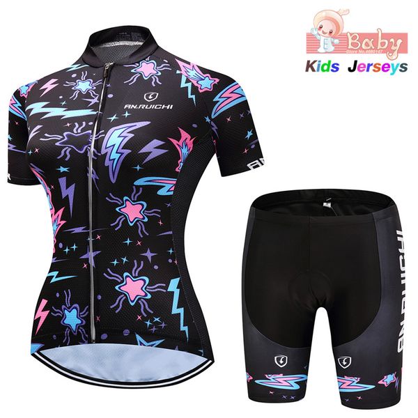 

девушки задействуя одежда 2020 wear мультфильм дети велосипед летний велосипед джерси quick-dry велосипед джерси set, Black;blue