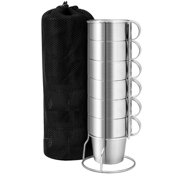 

stainless steel cup water coffee cup with stackable rack outdoor camping hiking picnic bar family use 6 cups with storage ba