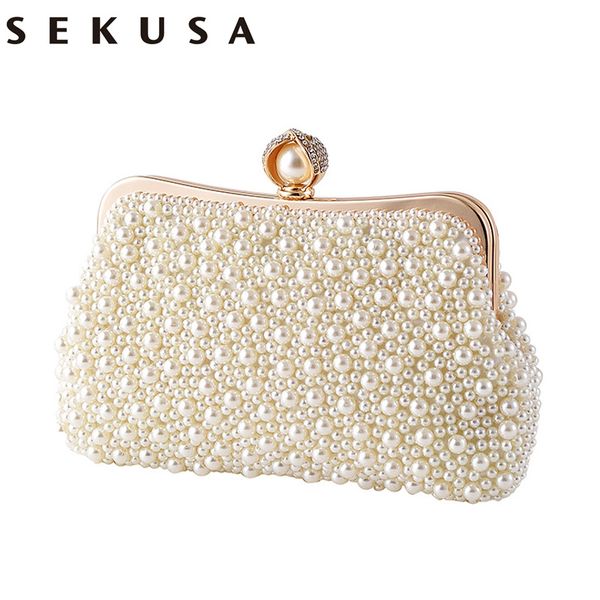 

sekusa beaded wedding bridal handbags diamonds metal evening bags shoulder chain party clutches