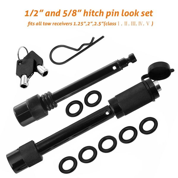 

5/8" and 1/2" trailer hitch lock pin set hitch ball coupler lock with keys heavy duty design steel bar and aluminum alloy base