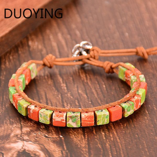 

natural stone bead bracelet handmade single-layer leather wrap bead bracelet multicolor chakra bracelets healing yoga jewelry, Golden;silver