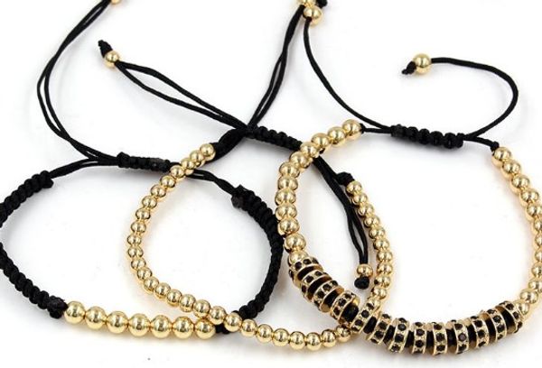 

4mm 3pcs/lot hfd2 gold silver copper cz zircon cubic zirconia elastic ball bead crown punk macrame charm bracelet bangles, Black