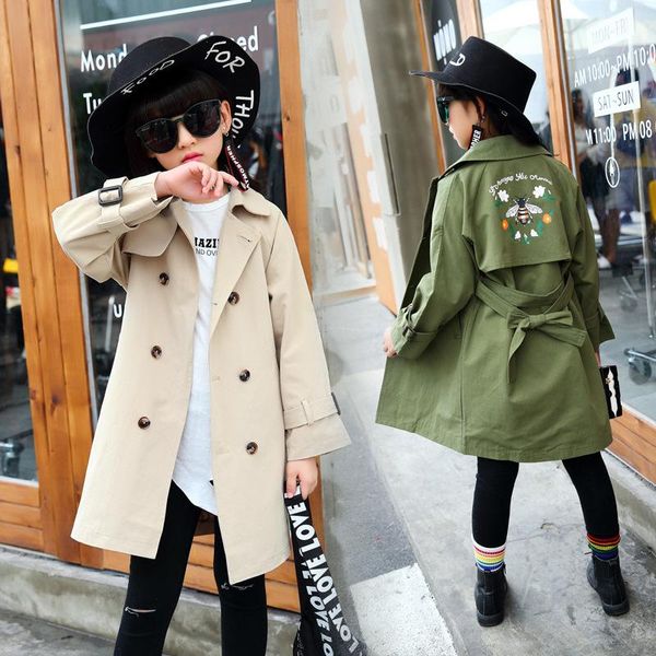 

children's clothing spring new cartoon coat girls windbreaker children's british wind outwear lapel jacket 4-15 years old, Blue;gray