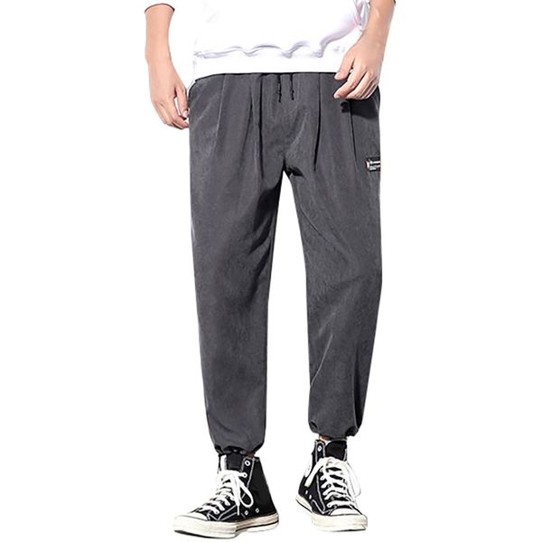 

men summer solid color casual pants fitness trousers long cargo pants sweatpants joggers pantalones hombre streetwear plus size, Black