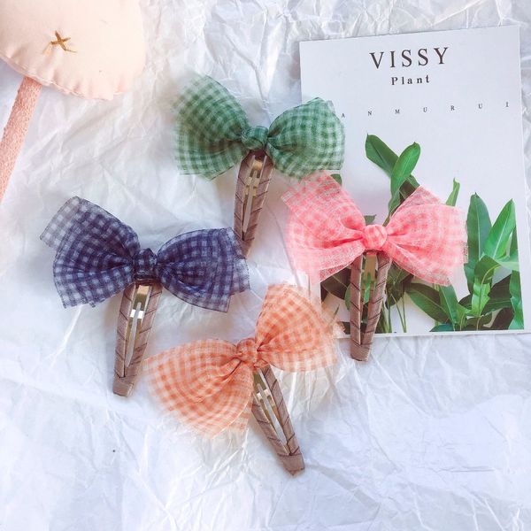 

korea handmade new cartoon plaid bowknot bb hairpins hair clips for kids children girls head wear accessories-swkhrp067c5, Slivery;white