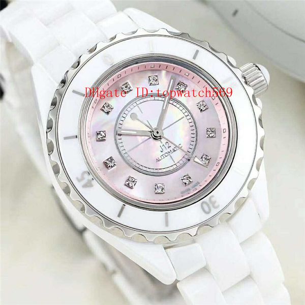 

new h5514 watch full ceramic diamond lady watch swiss automatic mechanical 28800 vph mother-of-pearl dial sapphire water resistant, Slivery;brown