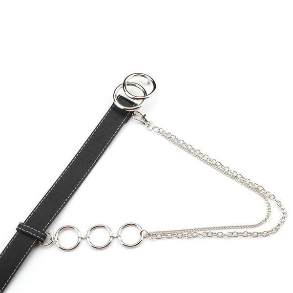 

chain fashion belt adjustable black leather buckle belt 100cm for boys girls, Black;brown