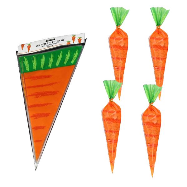 

20pcs easter carrot candy bag easter gift bag candy cones transprant plastic kids birthday party decoration