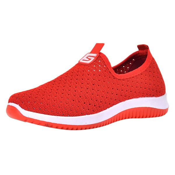 

jaycosin women's casual shoes plus size breathable air mesh sneakers women 2019 spring summer slip on platform knitting flats, Black