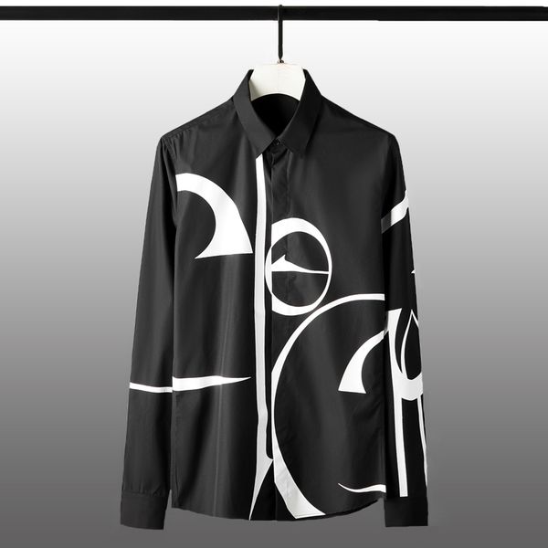 

mens shirts luxury geometry printed long sleeve mens dress shirts fashion white black slim fit man plus size 4xl