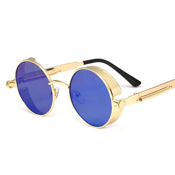 

10 colors vintage steampunk retro metal round circle frame sunglasses, Blue