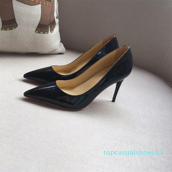 

designer high heels red bottom pointed toe pumps 100% genuine leather stilettos slip dress party shoes 2-6-8-.5 cm 14t, Black