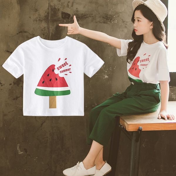 

white kids shirt 2019 fruit print summer teenagers baby girl t-shirt kids cotton o-neck tee shirts big girl teen 10 12 fille, Blue