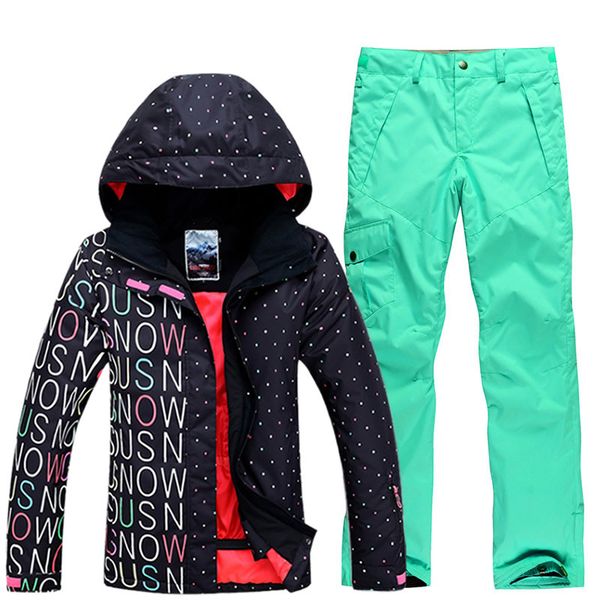 

2018 prints women ski suit snowboard skiing jackets+warm pants breathable windproof womens clothing set hooded