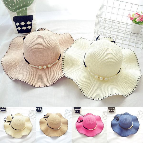 

6 colors fashion mother and daughter caps butterfly-knotted family straw hats girls bucket hat lady foldable beach hats ems jy512, Yellow