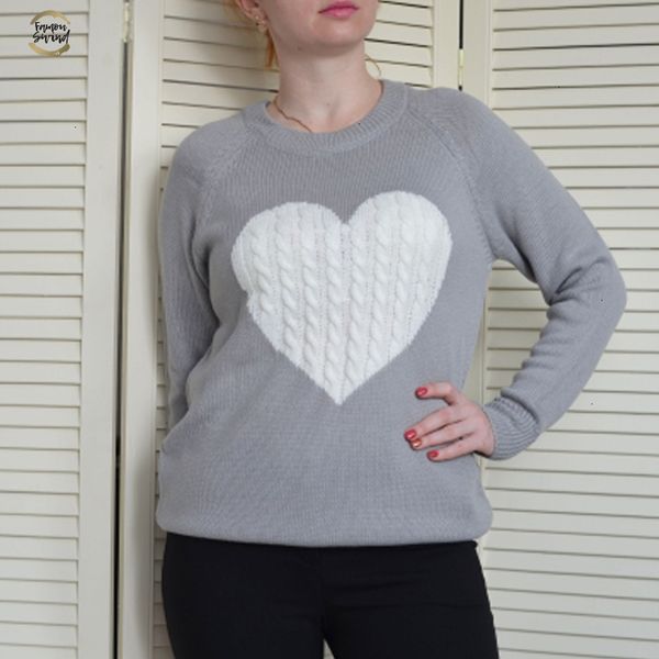 

2019 autumn winter women sweaters heart pattern printed long sleeve o-neck lovely pullovers knitted loose sweaters, White;black