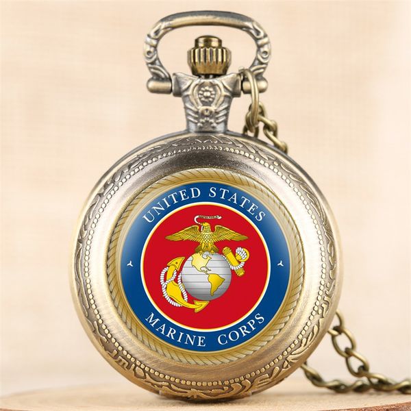 

retro usmc design quartz pocket watch cool men women pendant necklace watch steampunk cool pocket watches dropshipping, Slivery;golden