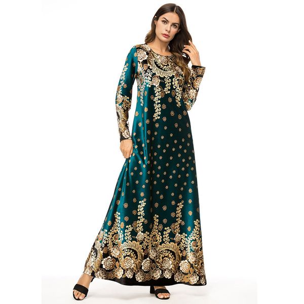 

abaya turkish women clothing muslim dress long-sleeved fashion boutique print dress muslim robes kaftan for women#g9+1, Red