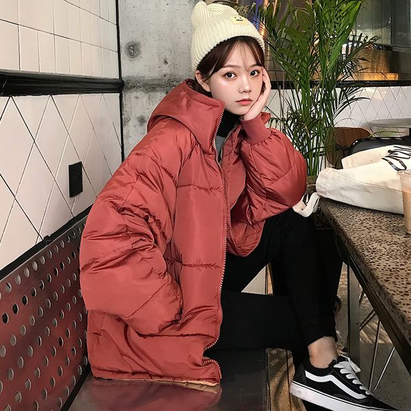 

2019 winter new style korean-style students cotton-padded jacket down jacket loose thick short cotton overcoat women's, Blue;black