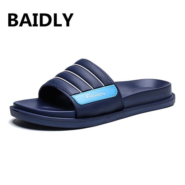 

summer men's open toe slippers fashion beach slides shoes massage bathroom flip flops water mans footwear, Black