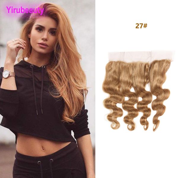 Cabelo da Virgem Indiana 13x4 Lace Frontal com Produtos para Baby Hair 27# Parte grátis Onda de corpo por atacado Mel loiro 12-24inch