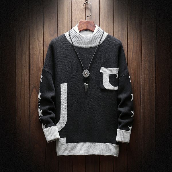 

2020 new winter mens warm sweater fashion cotton long sleeve mens knitted sweater casual loose fit pullover plus size -5xl, White;black