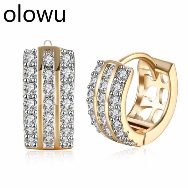 

olowu champaign gold color zircon wedding hoop earrings for women geometric round small huggie earring jewelry dropshipping, Golden