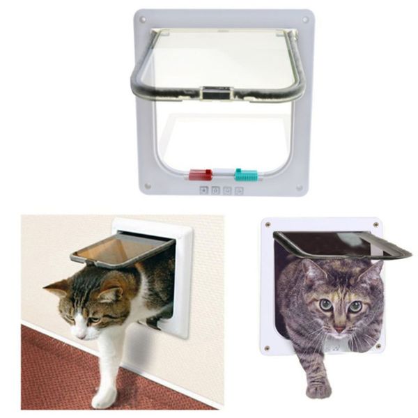 

4 way lockable pet dog cat kitten door security flap door abs plastic s/m/l animal small cat dog gate safe door pet supplies