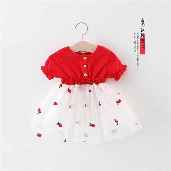 

kids designer clothes girls girls dress short sleeve summer dress 2020 new childrens clothing childrens splicing skirt baby girls mesh princ, Red;yellow
