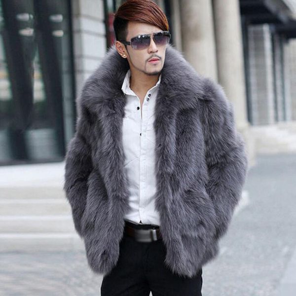 

mens fur coat jacket mens fur coat lapel long haired autumn and winter warm outside 5xl, Black
