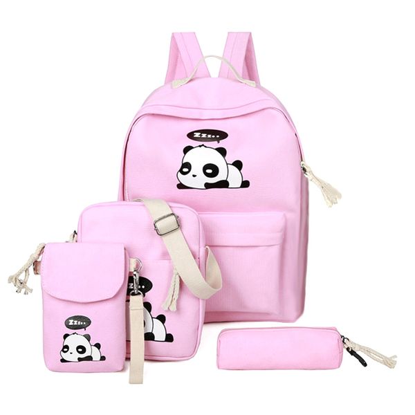 

4pcs/set women backpack canvas school backpacks cute cartoon printing shoulder pencil bag for children schoolbag