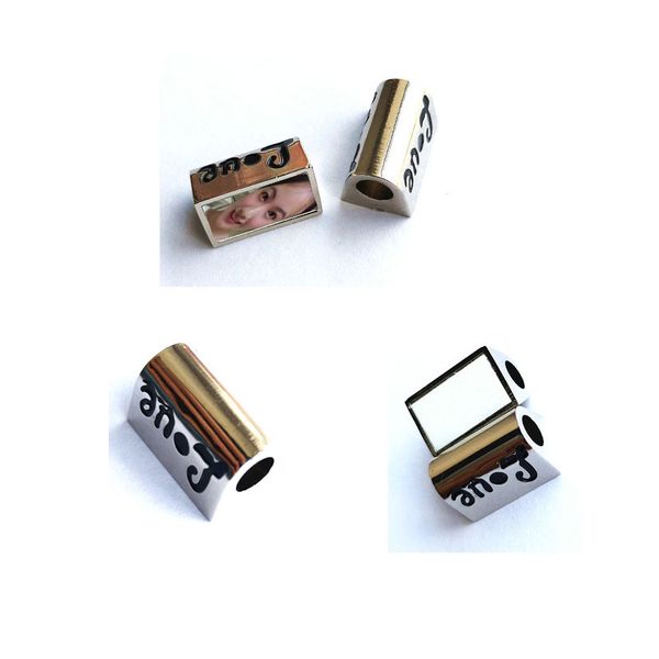 

sublimation blank heart rectangle p bead metal slider big hole 5mm european charms transfer printing consumables material, Bronze;silver