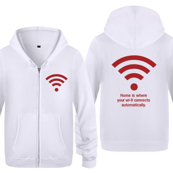

wireless wifi personality novelty hoodies men 2018 men's fleece zipper cardigans hooded sweatshirts, Black