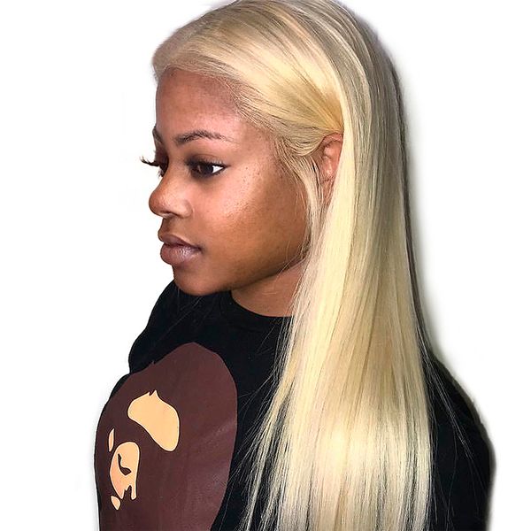 

transparent lace 613 blonde lace frontal wig pre plucked with baby hair straight brazilian human hair long full lace wigs, Black;brown