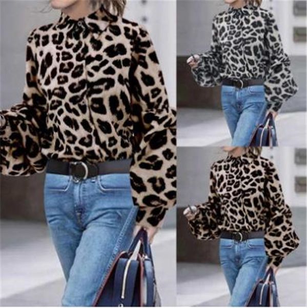 

designer women shirt long sleeve leopard grain spots stand collar cotton fashion shirt summer lady clothes, White