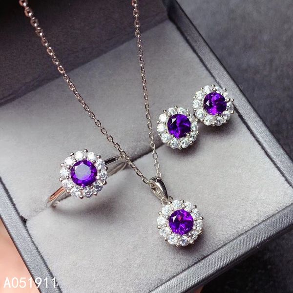 

kjjeaxcmy fine jewelry amethyst 925 sterling silver women pendant necklace chain earrings ring set, Black