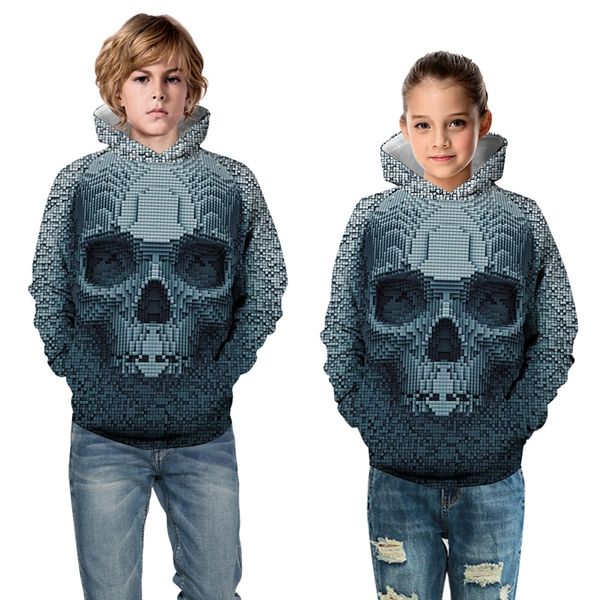 

new skeleton skull printed girls boys hoodies kids hooded sweatshirt children casual loose 3d baseball hoodie jacket coats, Black
