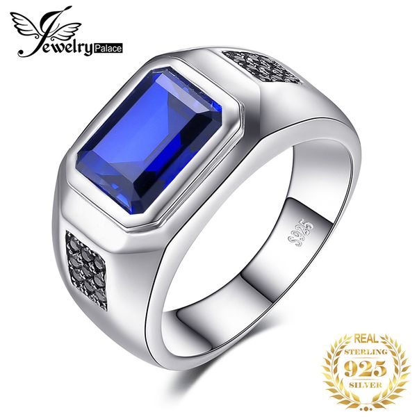 

jewpalace 4.3 ct черная шпинель создана сапфировое кольцо стерлингового серебра 925 пробы кольца для мужчин обручальные кольца серебро 925 д, Slivery;golden
