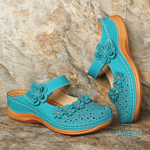 

summer vintage flowers wedge gladiator casual lazy slippers women hole shoes platform sandals z08, Black