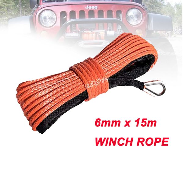 

6mm x 15m synthetic winch lines uhmwpe plasma rope with sheath car accessories ing