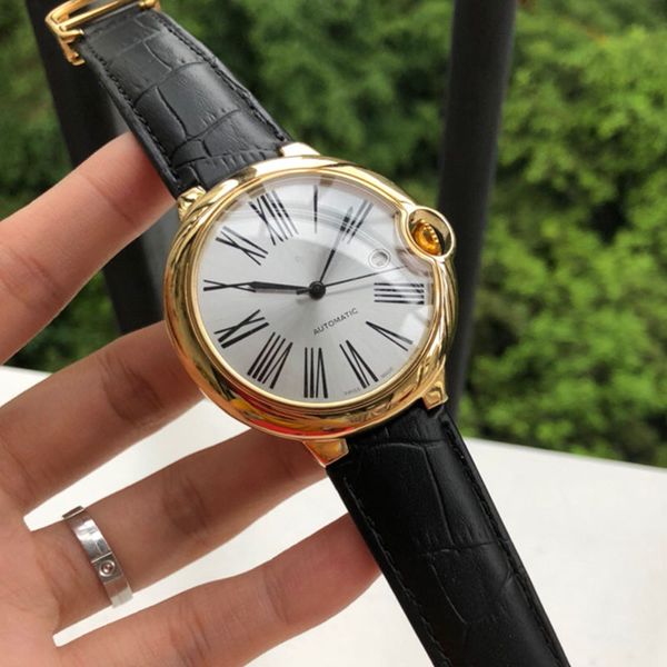 

luxury men's watch automatic mechanical movement auto date white lettering mineral tempered glass black leather strap with box x82, Slivery;brown