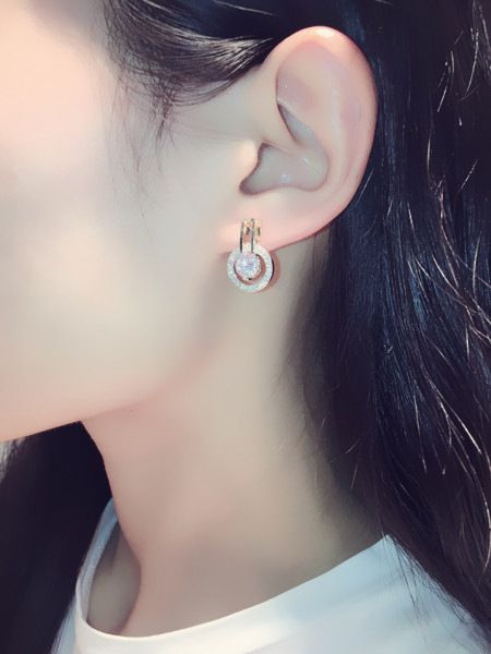 

wholesale-ew ins trendy fashion luxury designer diamond zircon circle stud earrings for woman girls s925 silver pin gold silver, Golden;silver