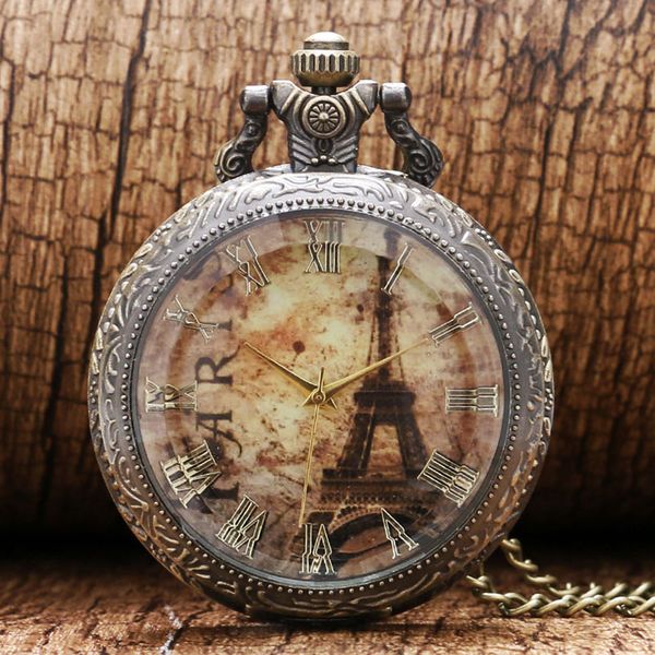 

2016 new antique eiffel tower rome number quartz pocket watch necklace pendant p191, Slivery;golden