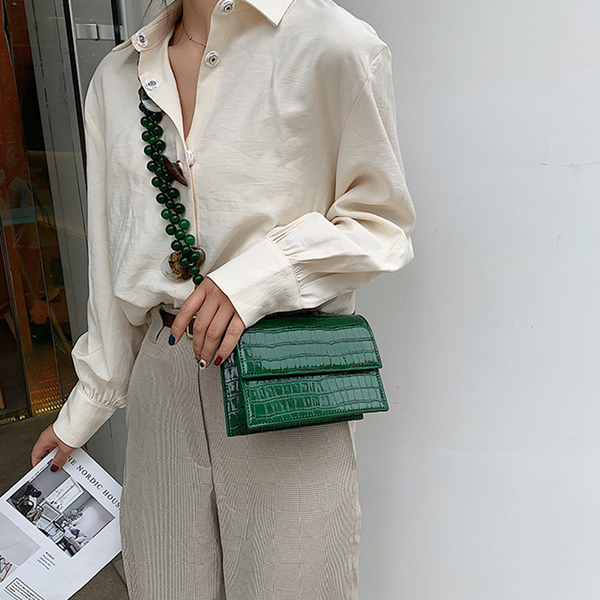 

fashion stone pattern leather womens messenger bag beaded chain shoulder bags for women designer clip ladies crossbody bag new