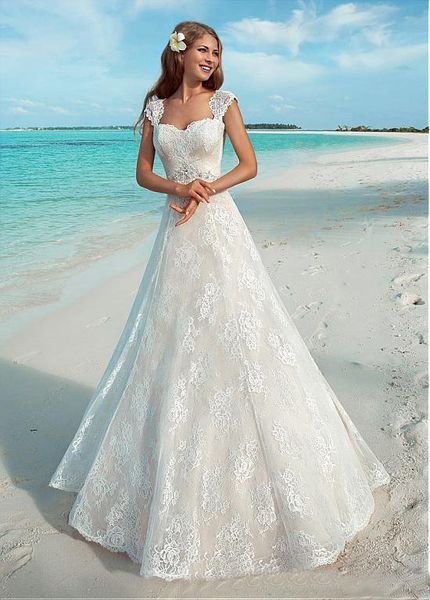 

a line double straps beach lace wedding dresses 2019 bridal gown keyhole back corset wedding gown bride dresses, White