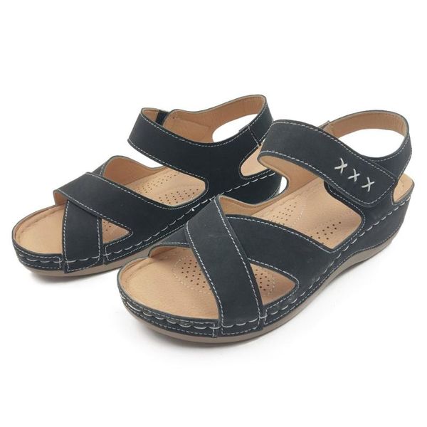 

open toe sandals for women 2020 women summer soft platform sandals buckle strap casual beach wedge shoes buty damskie#g4, Black