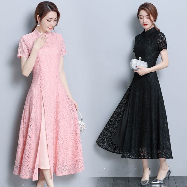 

vietnam ao dai asian apparel traditional lace qipao dresses, Red