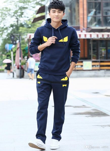 

wholesale simple fashion mens little monster prints designer tracksuits men's hooded long sleeved sweater trousers casual two piece, Gray