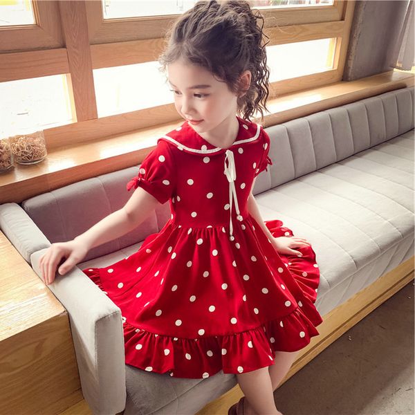 

wlg girls dress kids summer red short sleeve dot printed dresses baby girl princess dress, Red;yellow